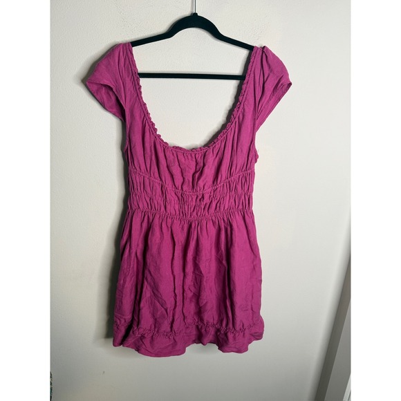 Anthropologie Dresses & Skirts - Anthropologie‎ Ariana Womens Dress Magenta Smocked Square Neck Tie Back Mini